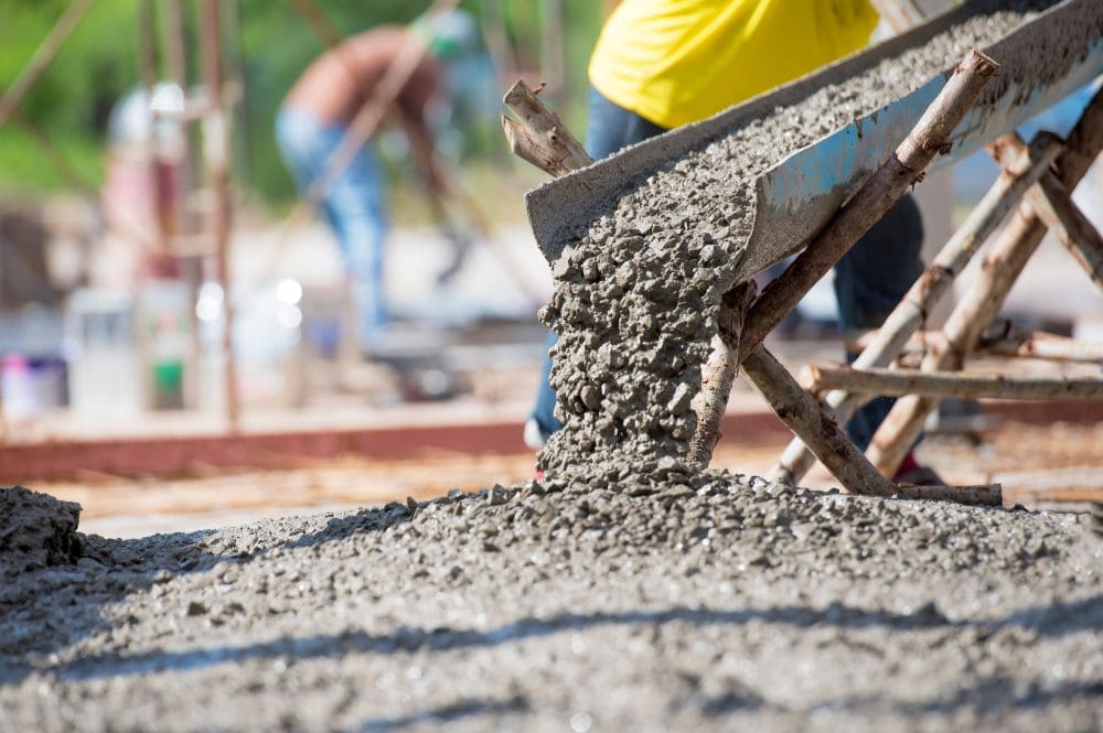 Concrete being added to the construction site in Denver, CO