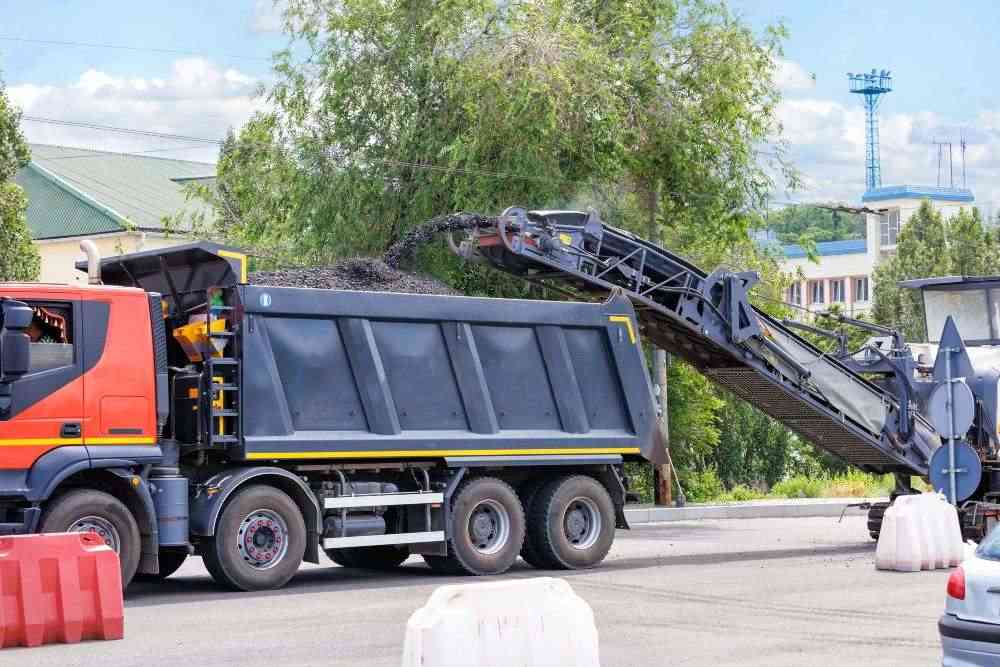 A truck loaded with aggregated used in construction in Denver, CO